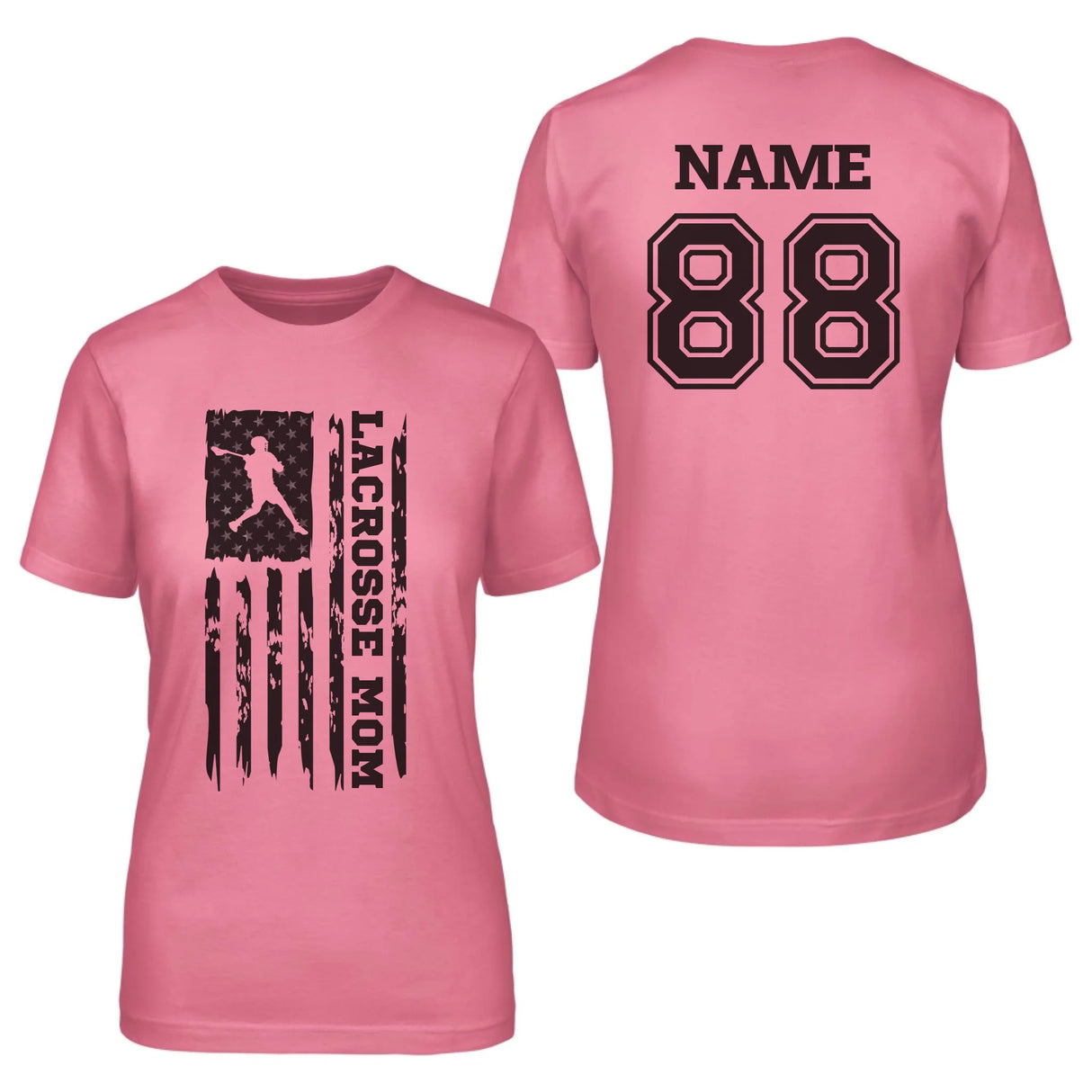 Lacrosse Mom Vertical Flag With Lacrosse Player Name on a Unisex T-Shirt with a Black Graphic