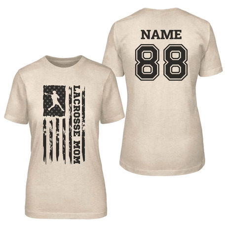 Lacrosse Mom Vertical Flag With Lacrosse Player Name on a Unisex T-Shirt with a Black Graphic