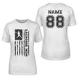 Lacrosse Mom Vertical Flag With Lacrosse Player Name on a Unisex T-Shirt with a Black Graphic