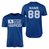 Lacrosse Dad Horizontal Flag With Lacrosse Player Name on a Men's T-Shirt with a White Graphic