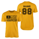 Lacrosse Dad Horizontal Flag With Lacrosse Player Name on a Men's T-Shirt with a Black Graphic