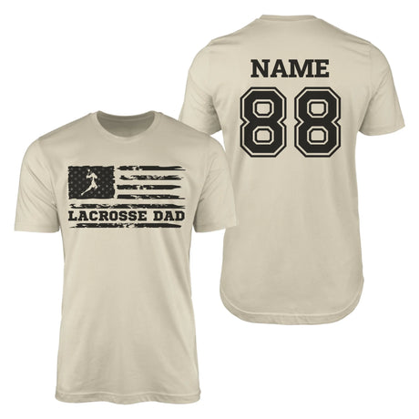 Lacrosse Dad Horizontal Flag With Lacrosse Player Name on a Men's T-Shirt with a Black Graphic