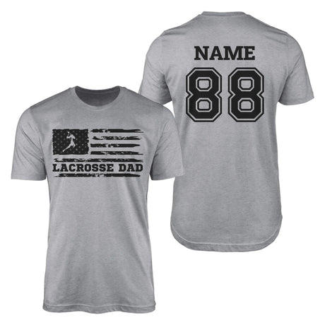 Lacrosse Dad Horizontal Flag With Lacrosse Player Name on a Men's T-Shirt with a Black Graphic