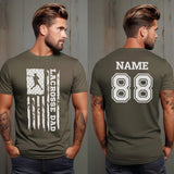 Lacrosse Dad Vertical Flag With Lacrosse Player Name on a Men's T-Shirt with a White Graphic