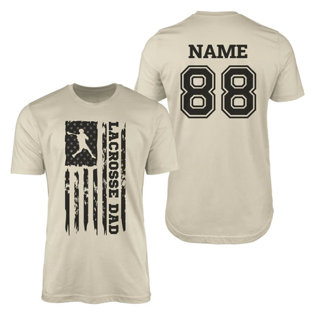 Lacrosse Dad Vertical Flag With Lacrosse Player Name on a Men's T-Shirt with a Black Graphic