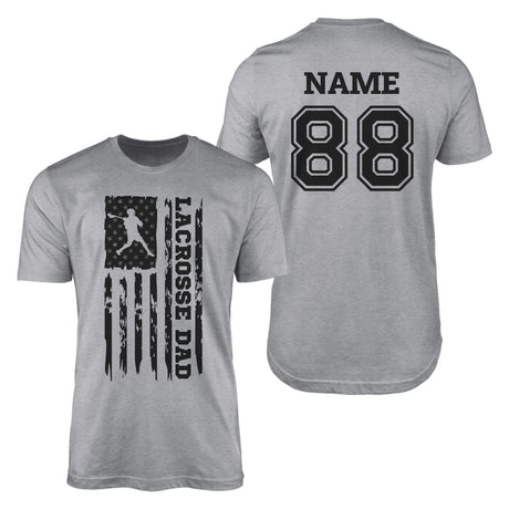 Lacrosse Dad Vertical Flag With Lacrosse Player Name on a Men's T-Shirt with a Black Graphic