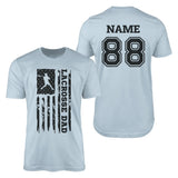 Lacrosse Dad Vertical Flag With Lacrosse Player Name on a Men's T-Shirt with a Black Graphic