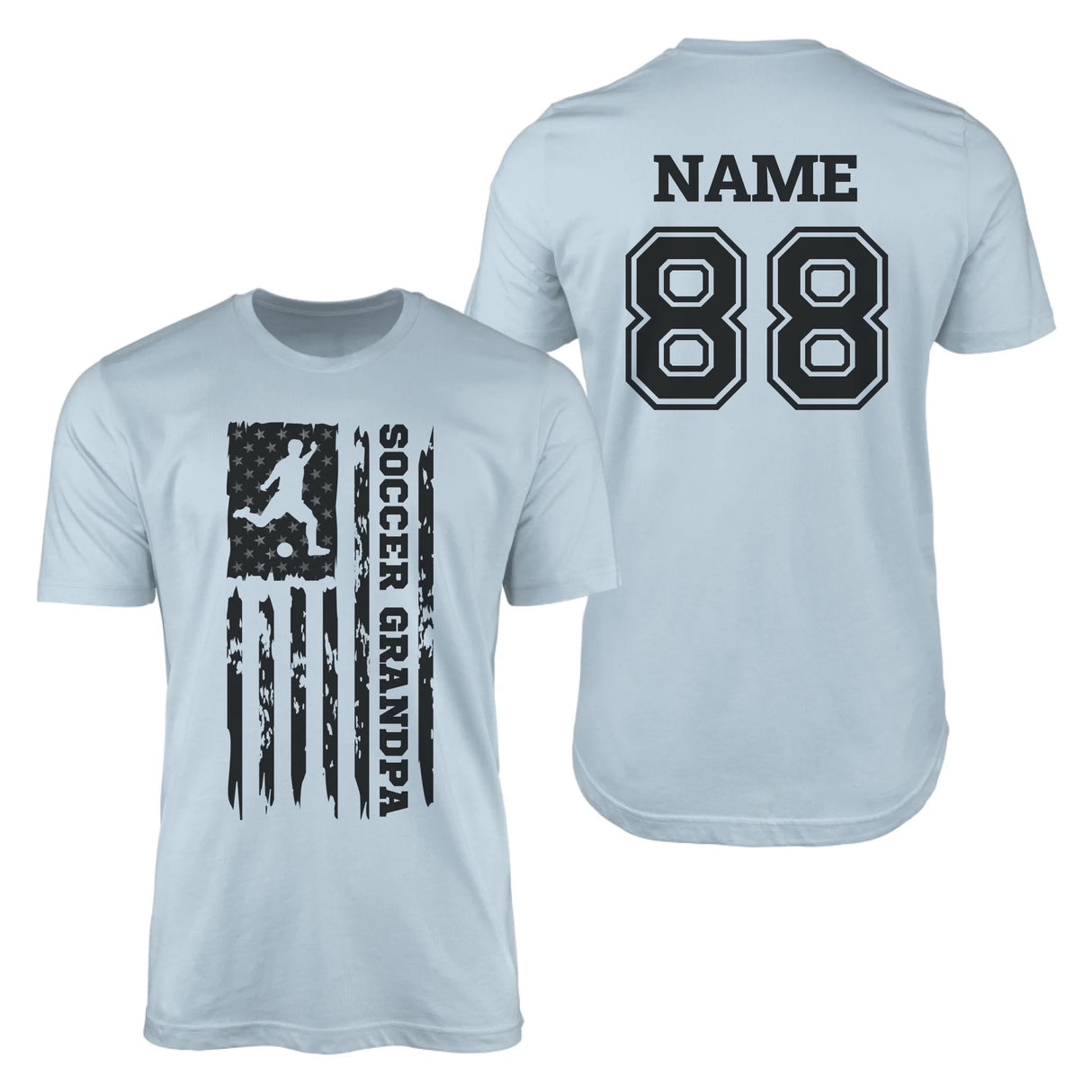 Soccer Grandpa Vertical Flag With Soccer Player Name on a Men's T-Shirt with a Black Graphic