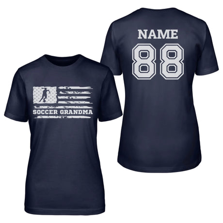 Soccer Grandma Horizontal Flag With Soccer Player Name on a Unisex T-Shirt with a White Graphic