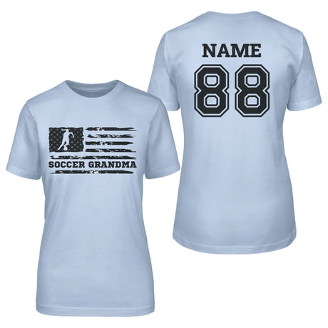 Soccer Grandma Horizontal Flag With Soccer Player Name on a Unisex T-Shirt with a Black Graphic