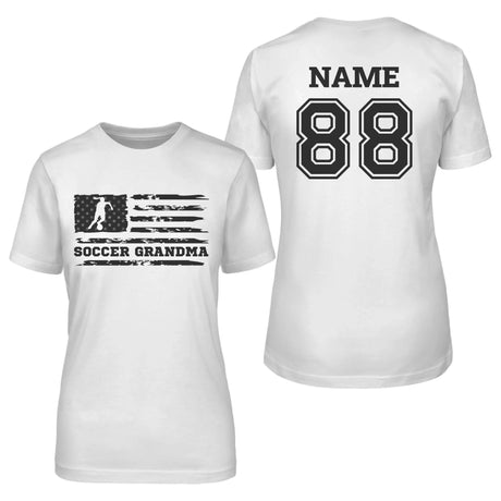 Soccer Grandma Horizontal Flag With Soccer Player Name on a Unisex T-Shirt with a Black Graphic