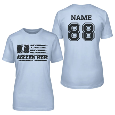 Soccer Mom Horizontal Flag With Soccer Player Name on a Unisex T-Shirt with a Black Graphic