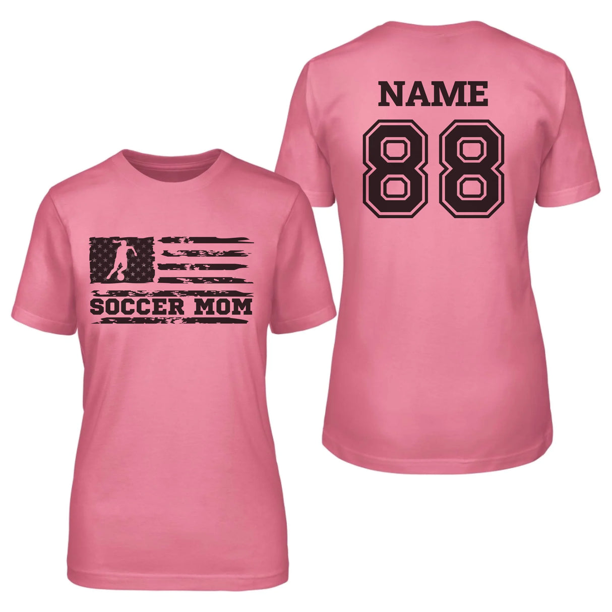 Soccer Mom Horizontal Flag With Soccer Player Name on a Unisex T-Shirt with a Black Graphic