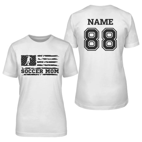 Soccer Mom Horizontal Flag With Soccer Player Name on a Unisex T-Shirt with a Black Graphic