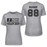 Soccer Mom Horizontal Flag With Soccer Player Name on a Unisex T-Shirt with a Black Graphic