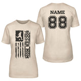 Soccer Mom Vertical Flag With Soccer Player Name on a Unisex T-Shirt with a Black Graphic