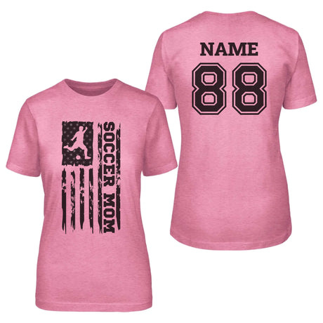 Soccer Mom Vertical Flag With Soccer Player Name on a Unisex T-Shirt with a Black Graphic