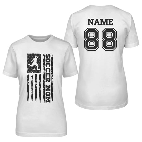 Soccer Mom Vertical Flag With Soccer Player Name on a Unisex T-Shirt with a Black Graphic