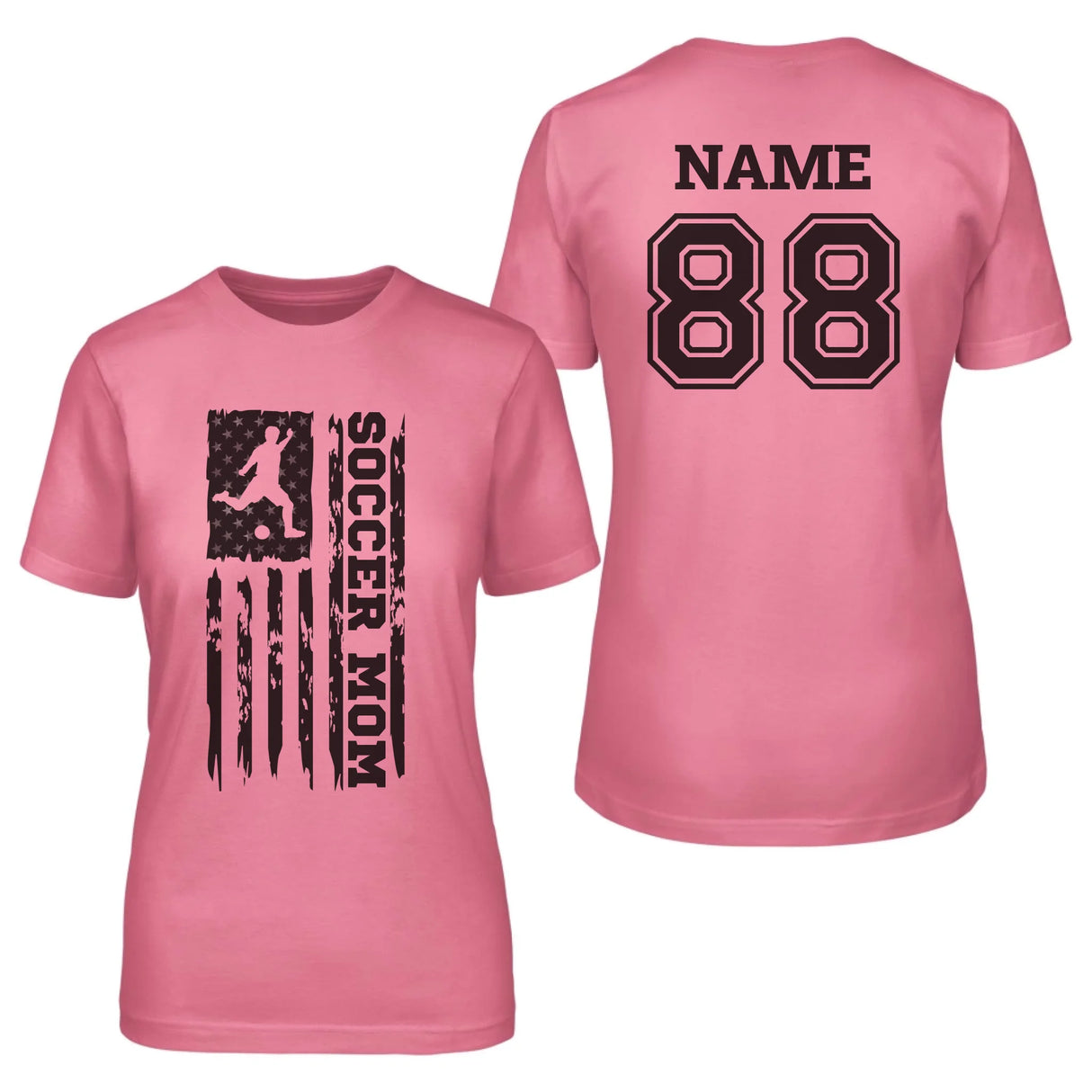 Soccer Mom Vertical Flag With Soccer Player Name on a Unisex T-Shirt with a Black Graphic