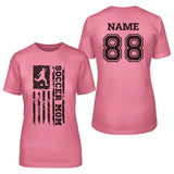 Soccer Mom Vertical Flag With Soccer Player Name on a Unisex T-Shirt with a Black Graphic