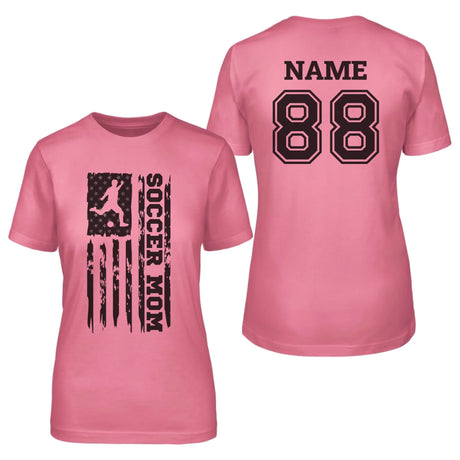 Soccer Mom Vertical Flag With Soccer Player Name on a Unisex T-Shirt with a Black Graphic