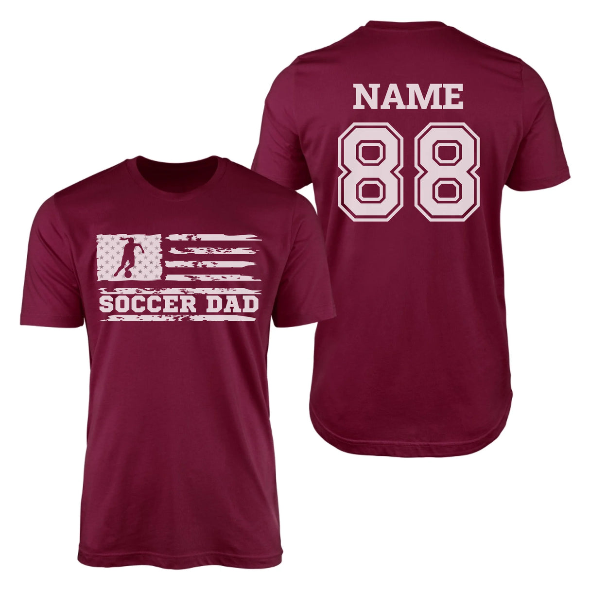 Soccer Dad Horizontal Flag With Soccer Player Name on a Men's T-Shirt with a White Graphic