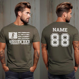 Soccer Dad Horizontal Flag With Soccer Player Name on a Men's T-Shirt with a White Graphic