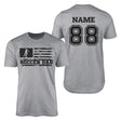 Soccer Dad Horizontal Flag With Soccer Player Name on a Men's T-Shirt with a Black Graphic