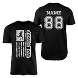 Soccer Dad Vertical Flag With Soccer Player Name on a Men's T-Shirt with a White Graphic