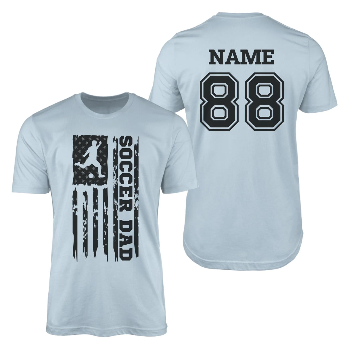 Soccer Dad Vertical Flag With Soccer Player Name on a Men's T-Shirt with a Black Graphic