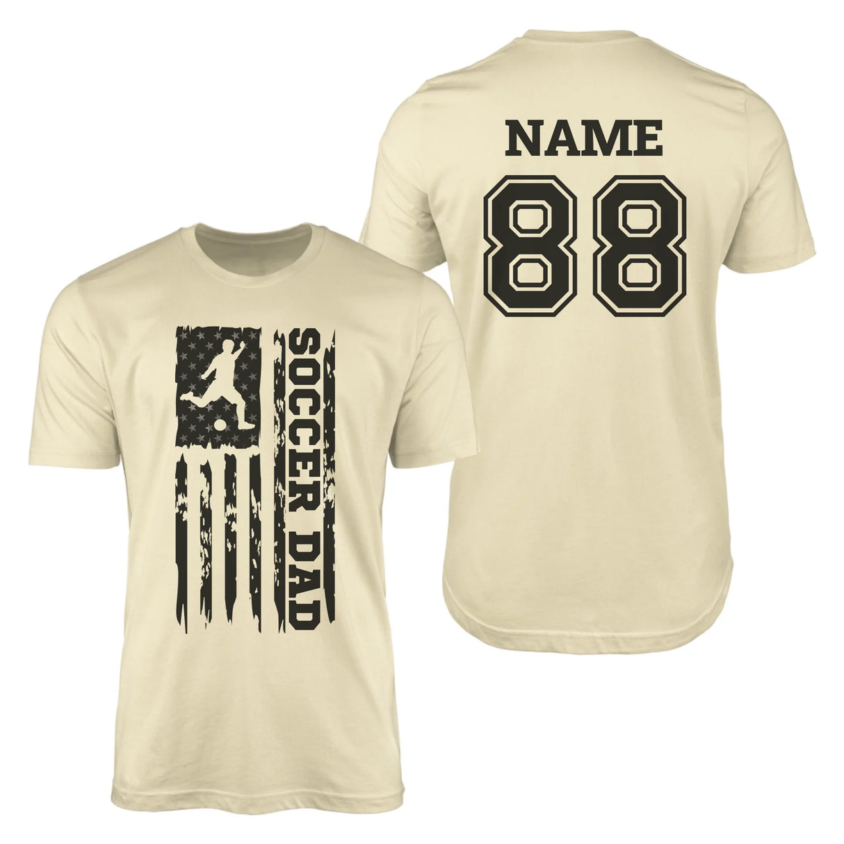 Soccer Dad Vertical Flag With Soccer Player Name on a Men's T-Shirt with a Black Graphic