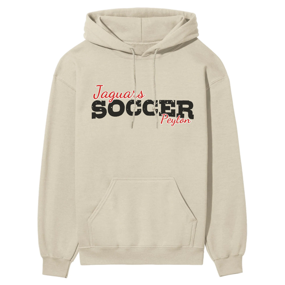 Custom Soccer Mascot and Soccer Player Name on a Hoodie with a Black Graphic