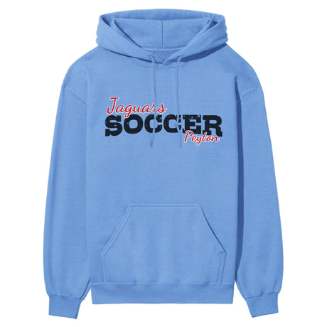 Custom Soccer Mascot and Soccer Player Name on a Hoodie with a Black Graphic