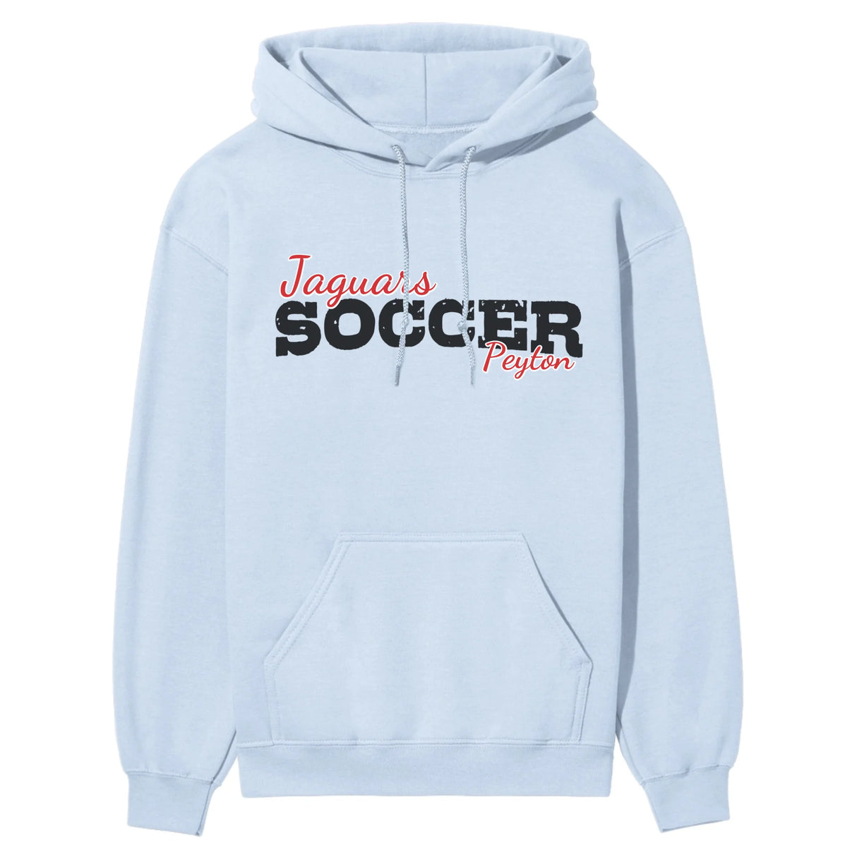 Custom Soccer Mascot and Soccer Player Name on a Hoodie with a Black Graphic