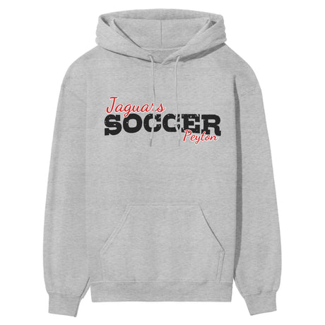 Custom Soccer Mascot and Soccer Player Name on a Hoodie with a Black Graphic