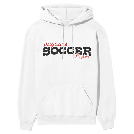 Custom Soccer Mascot and Soccer Player Name on a Hoodie with a Black Graphic