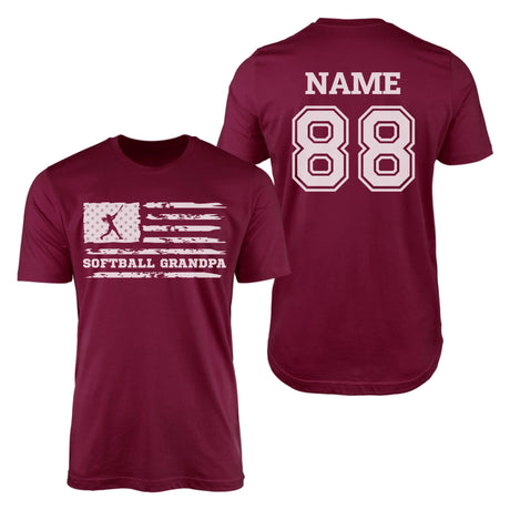 Softball Grandpa Horizontal Flag With Softball Player Name on a Men's T-Shirt with a White Graphic