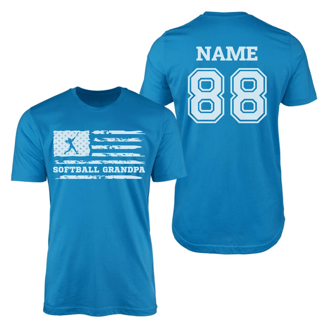 Softball Grandpa Horizontal Flag With Softball Player Name on a Men's T-Shirt with a White Graphic