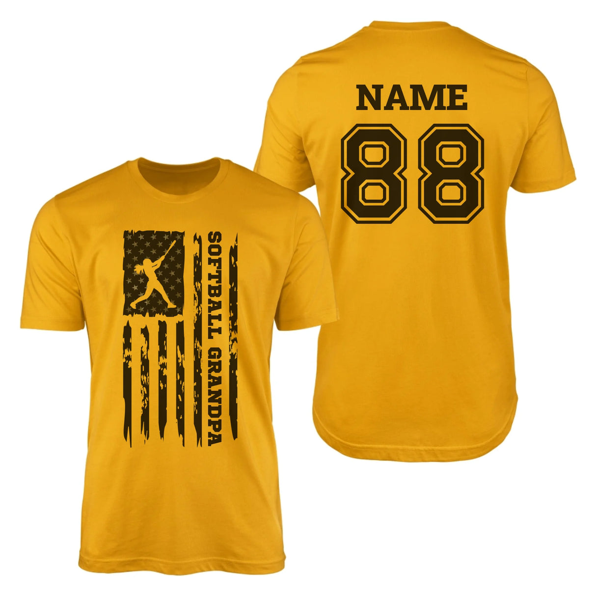 Softball Grandpa Vertical Flag With Softball Player Name on a Men's T-Shirt with a Black Graphic