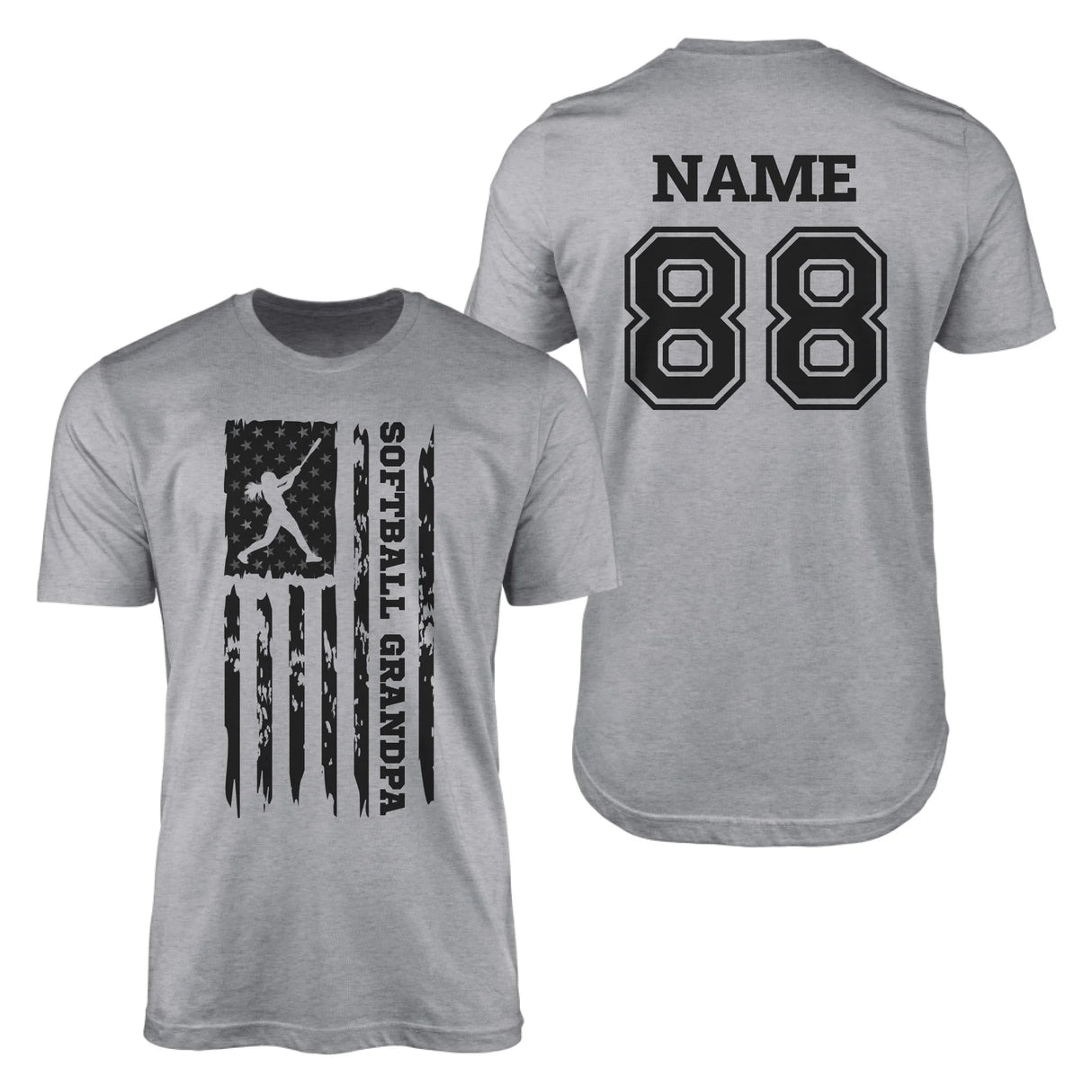 Softball Grandpa Vertical Flag With Softball Player Name on a Men's T-Shirt with a Black Graphic