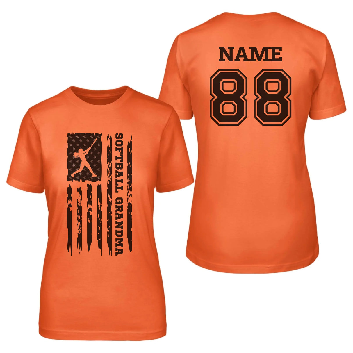 Softball Grandma Vertical Flag With Softball Player Name on a Unisex T-Shirt with a Black Graphic