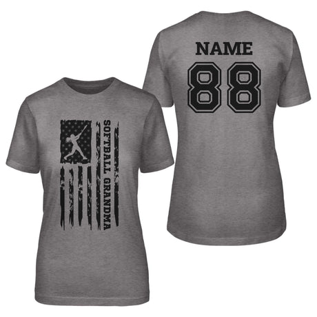 Softball Grandma Vertical Flag With Softball Player Name on a Unisex T-Shirt with a Black Graphic