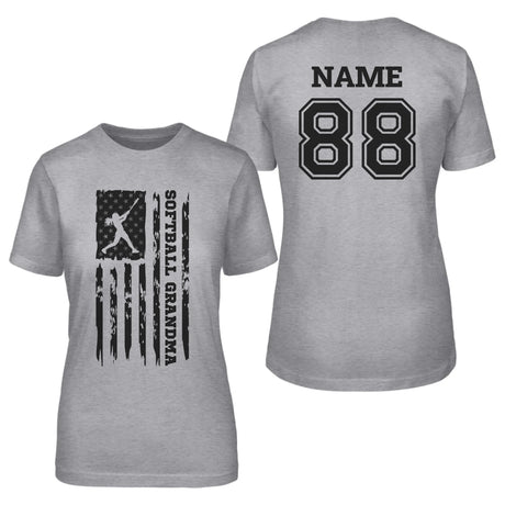 Softball Grandma Vertical Flag With Softball Player Name on a Unisex T-Shirt with a Black Graphic