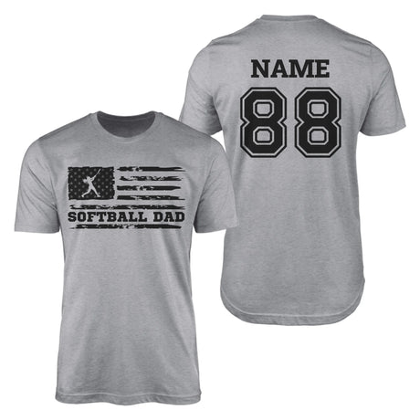 Softball Dad Horizontal Flag With Softball Player Name on a Men's T-Shirt with a Black Graphic