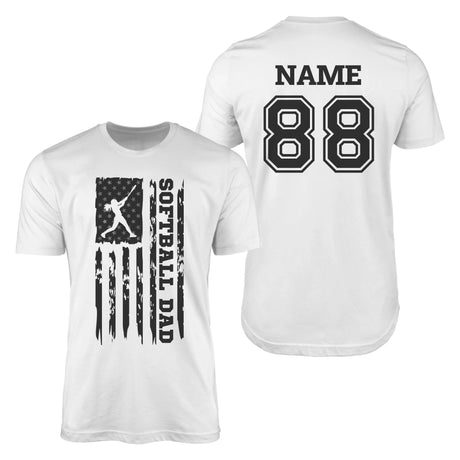 Softball Dad Vertical Flag With Softball Player Name on a Men's T-Shirt with a Black Graphic