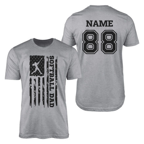 Softball Dad Vertical Flag With Softball Player Name on a Men's T-Shirt with a Black Graphic