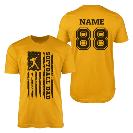 Softball Dad Vertical Flag With Softball Player Name on a Men's T-Shirt with a Black Graphic