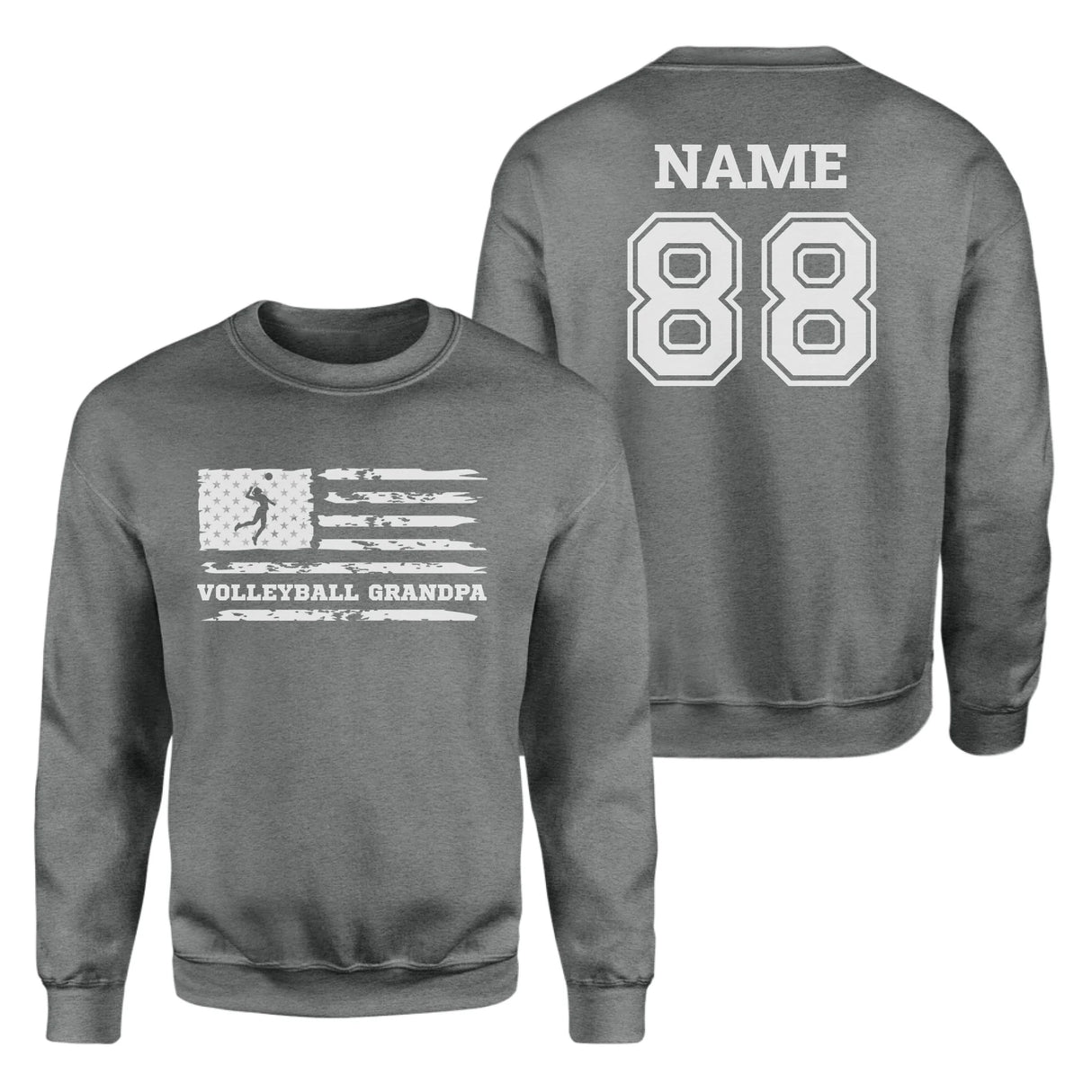 Volleyball Grandpa Horizontal Flag With Volleyball Player Name on a Sweatshirt with a White Graphic