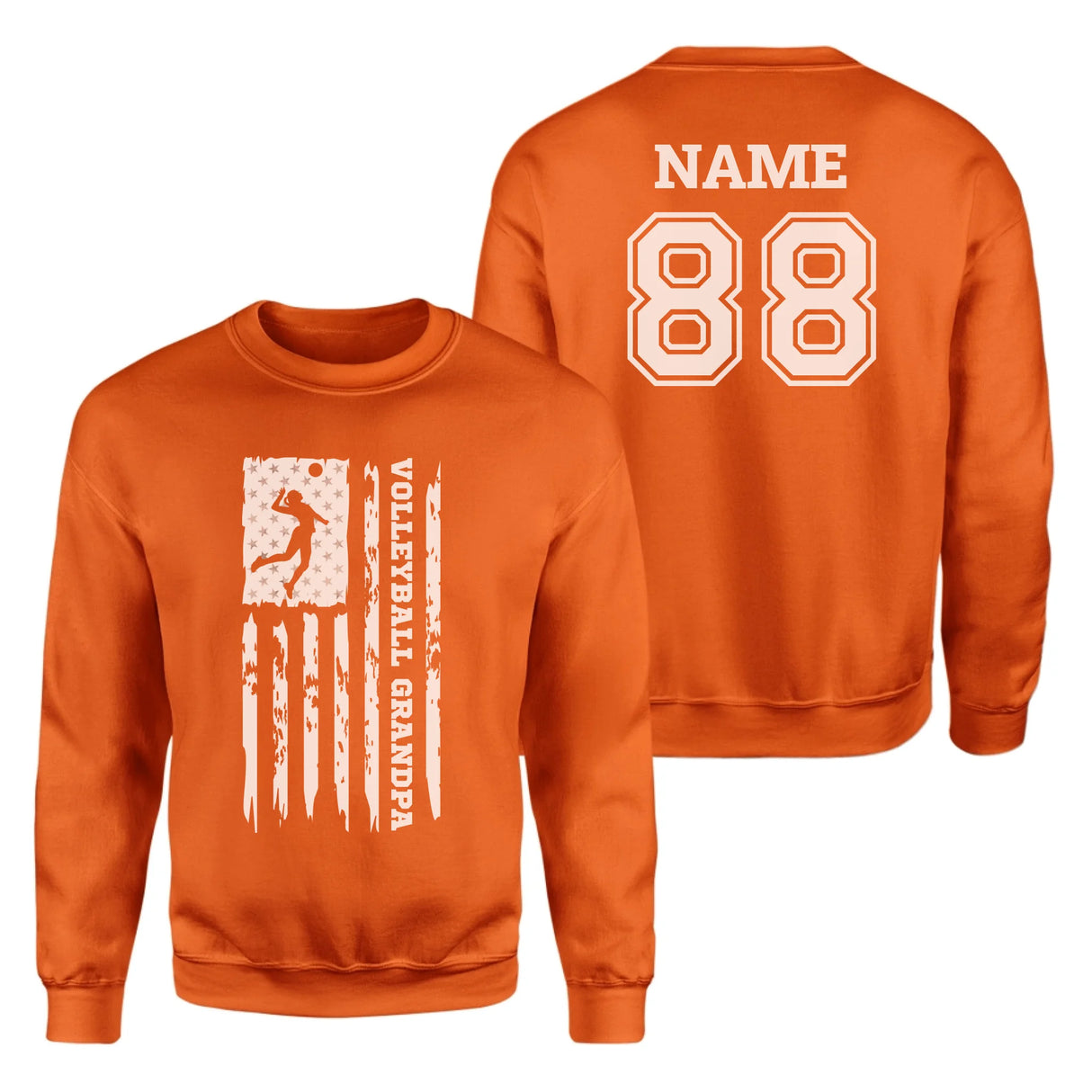 Volleyball Grandpa Vertical Flag With Volleyball Player Name on a Sweatshirt with a White Graphic