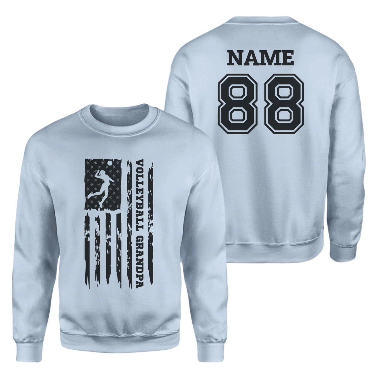 Volleyball Grandpa Vertical Flag With Volleyball Player Name on a Sweatshirt with a Black Graphic